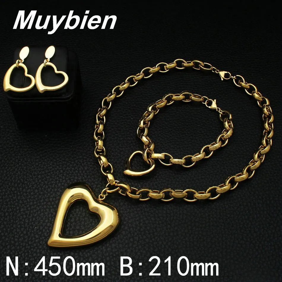 Newest Fashion Jewelry Stainless Steel Sets Heart Pendant Necklace Earrings For women &amp girls SFXJBDDC | Украшения и