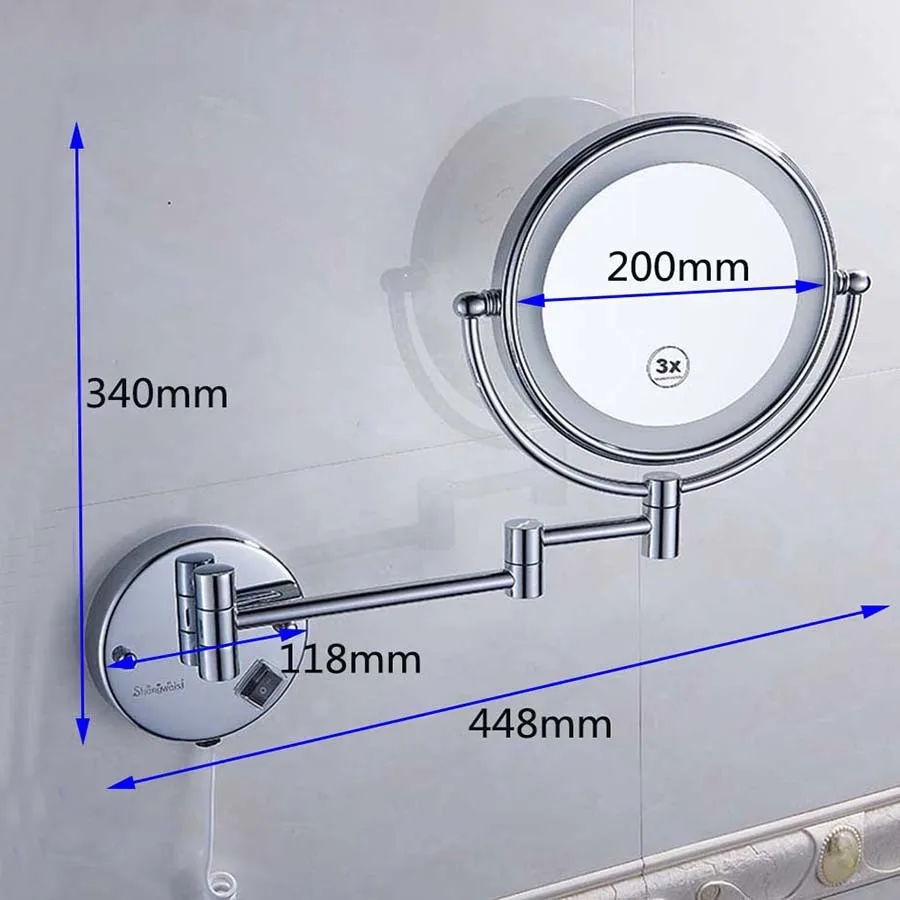 

Brass Led Lamp Mirror For Bathroom 8" Round Double Sides 3x/5x Bathroom Cosmetic Wall Mount Magnifying Mirror Shengweisi F