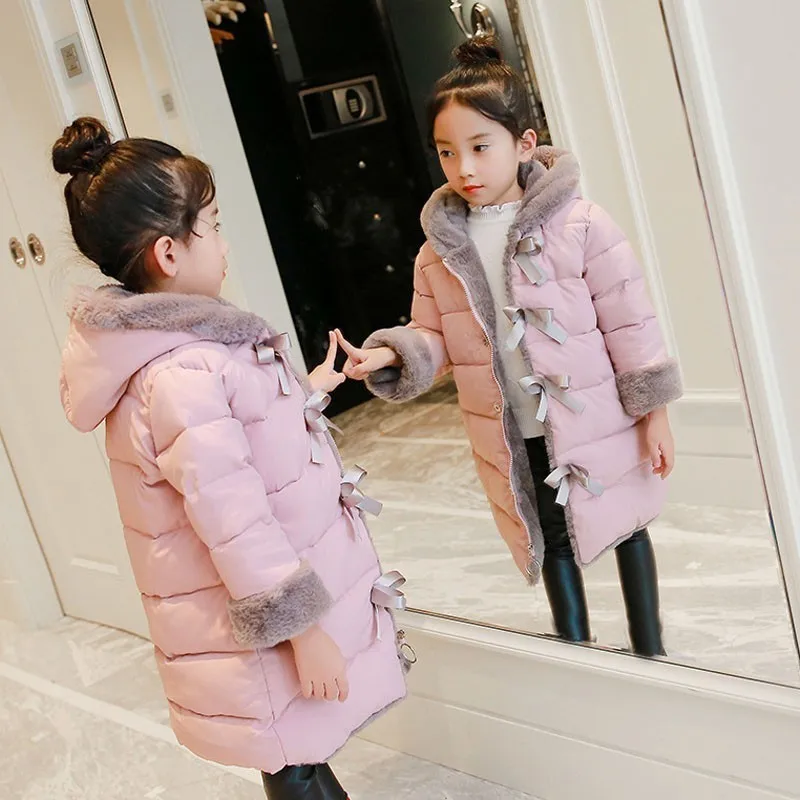 Fleece Winter Park Teenage Coats For Girls 2018 Bow Thick Overalls Casual Children's Jackets Girl Clothing 14 6 8 12 4 Years | Детская