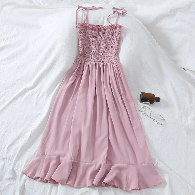 2019 летнее женское платье с рюшами на тонких бретелях сексуальное эластичное без