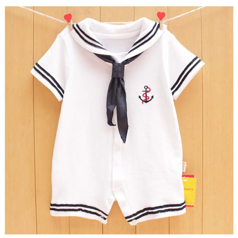 2019 Kids Baby Boy Girl Navy Style Sailor Romper Jumpsuit Clothes Outfit Infant Short Sleeve 4-18M Cotton Clothing | Детская одежда и