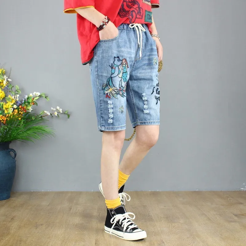 Max LuLu 2019 летние Роскошные корейские женские джинсовые брюки с дырками синие