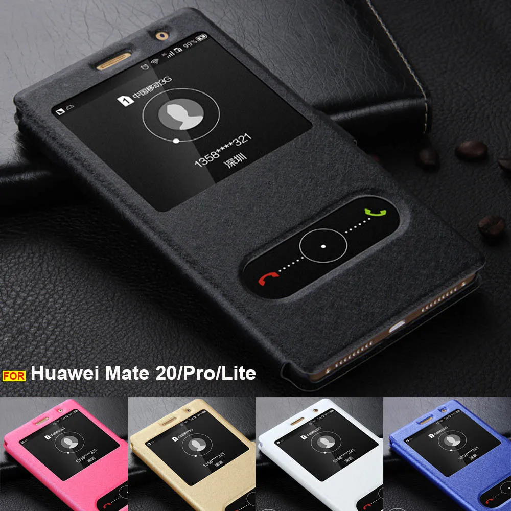 Чехол для Huawei Mate 20 Lite откидной из искусственной кожи с окошком быстрого просмотра