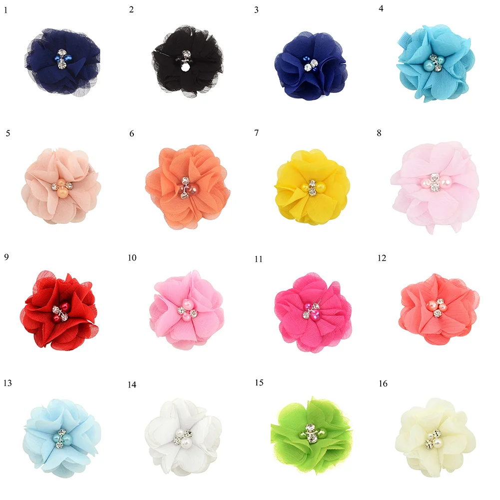 Заколки для волос шифоновые с жемчужинами и стразами 10 шт.|Аксессуары девочек| |