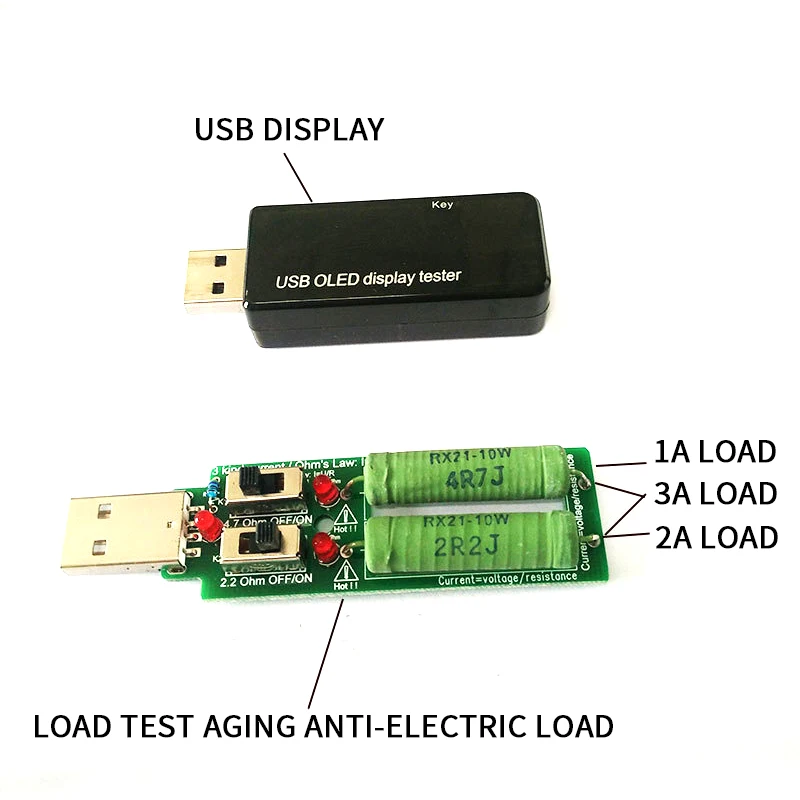 USB резистор dc электронная нагрузка с переключателем регулируемый 3 тока 5V1A/2A/3A
