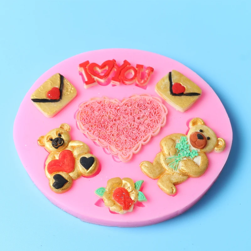 Силиконовая помадная Форма Sugarcraft в виде медведя сердца надписи I LOVE U | Дом и сад