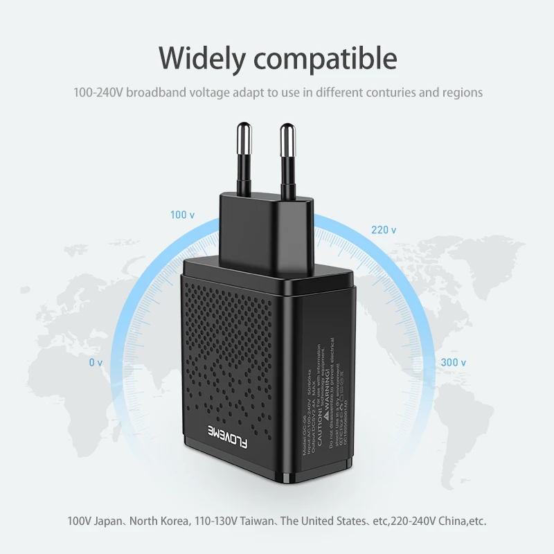 FLOVEME 2 порта USB для iPhone 7 8 Plus X штепсельная вилка ЕС 2.4A Быстрая зарядка настенное
