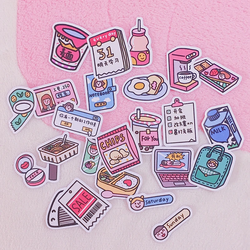 

24pcs/pack Girly Wind Cartoon Snack Sticker Notebook Photo Album Diary Decoration Assistant Mobile Phone Sticker Cute Stationary
