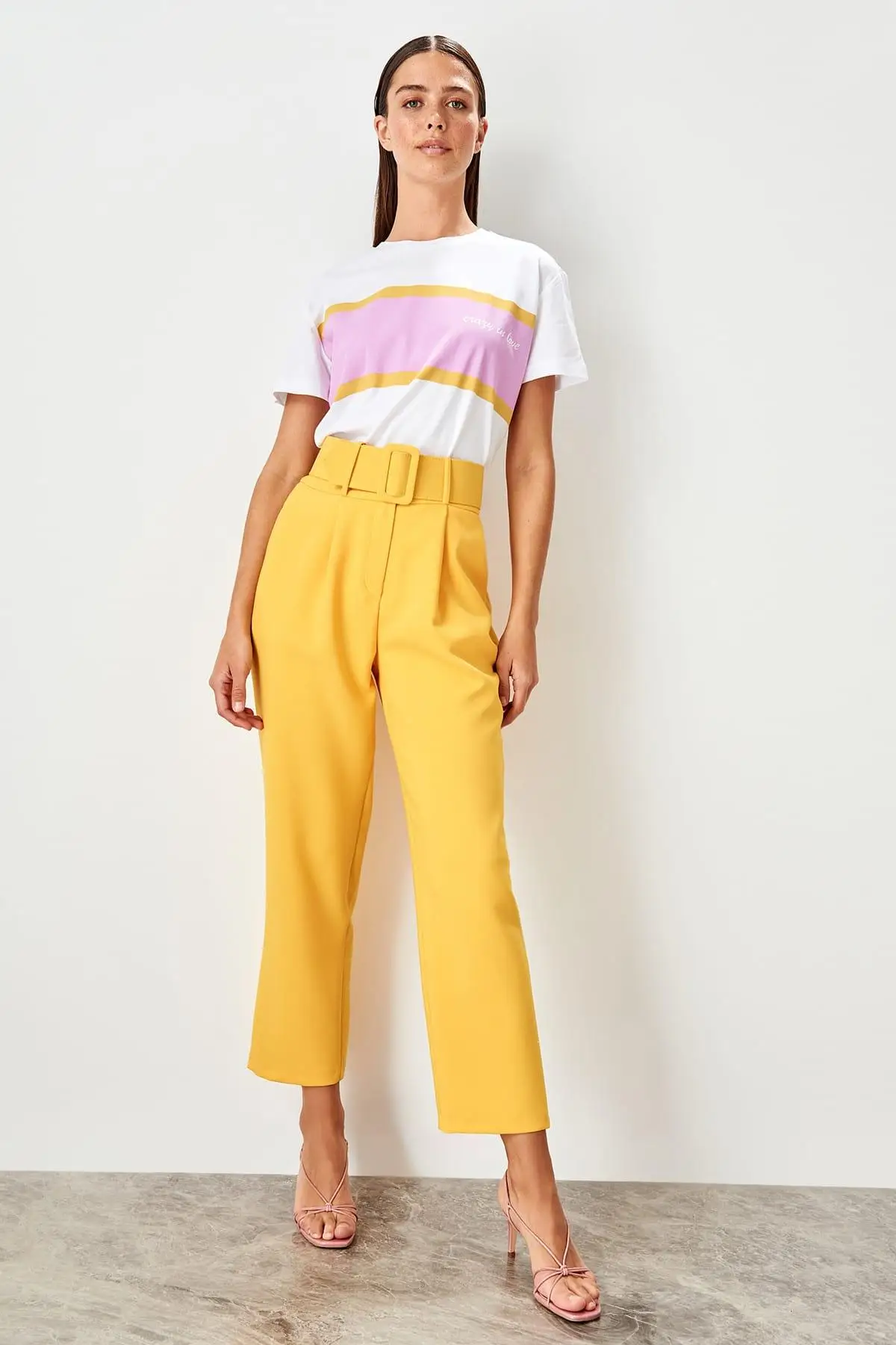 Trendyol желтые брюки с поясом TWOSS19BB0468|Брюки| |