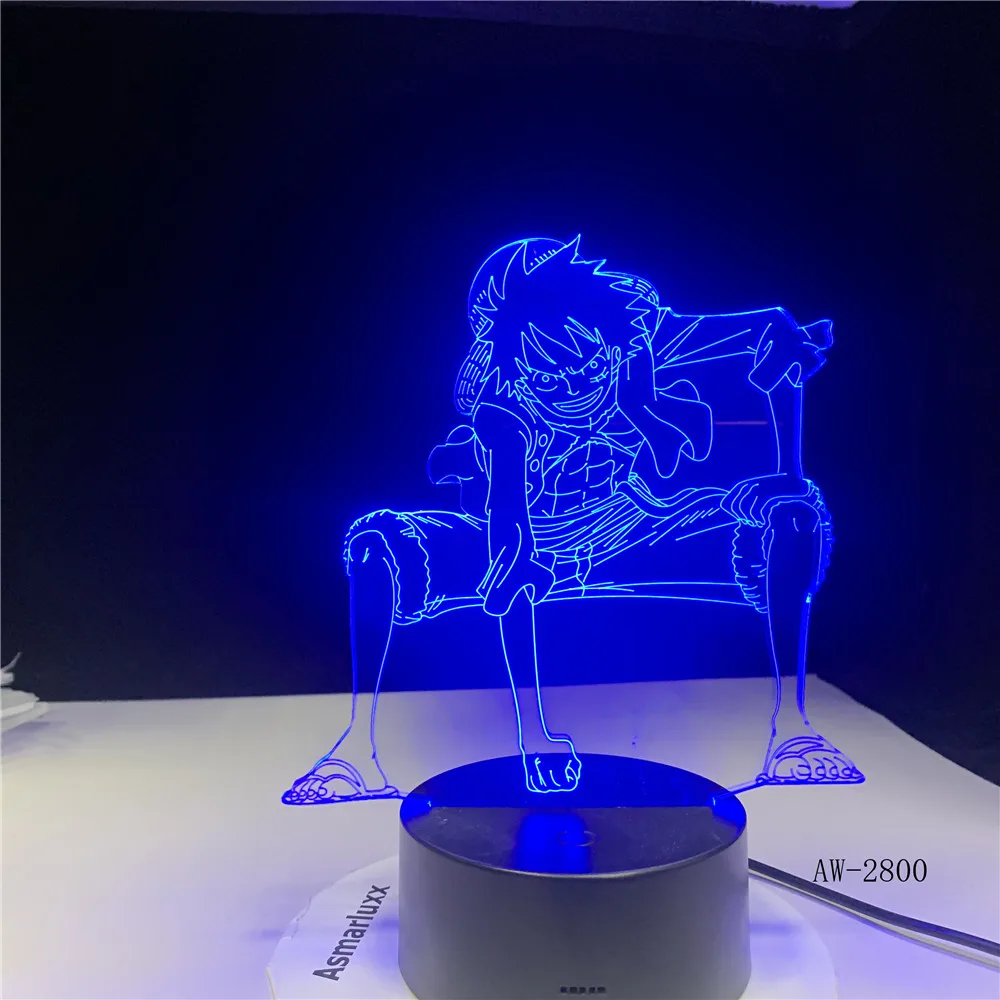 3D LED сенсорный выключатель ночник аниме одна штука Луффи настольная лампа USB 7