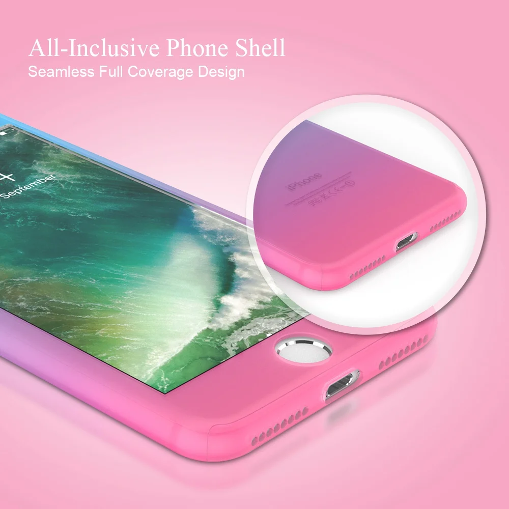KISSCASE постепенный Цвет Модный чехол для iPhone 6 Plus PC 360 полная защита 7 7s + закаленное