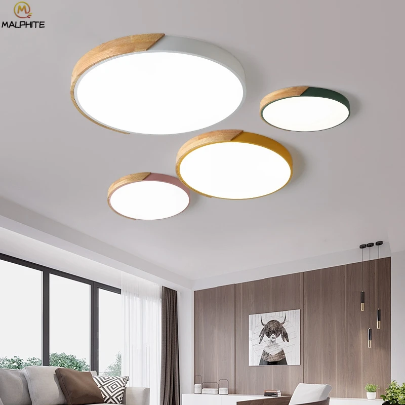 

Nordic Oak Dimming Led Ceiling Lamp Living Room Salon Round Aluminum LED Ceiling Lamp Bedroom Indoor LED Ceiling Luminaire