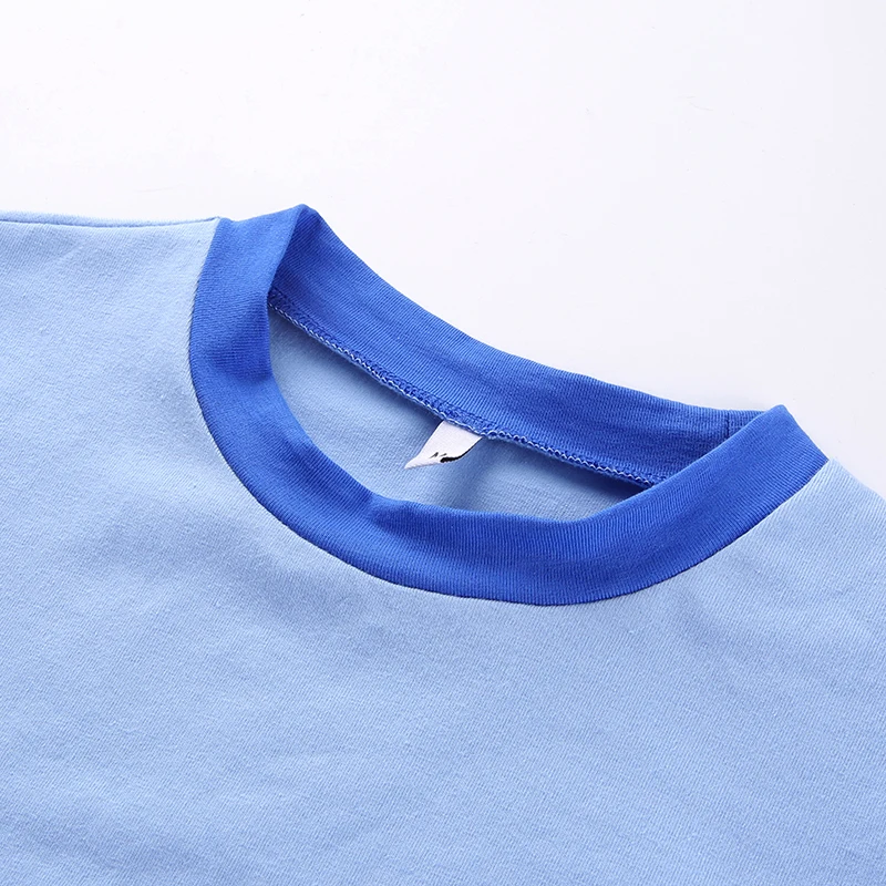 

2019 Spring and Summer New European and American Sexy Color Matching T-shirt Slim Thin Cute Short Fashion Women's Clothing Hh226