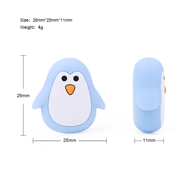 Chenkai 50PCS Silicone Penguin Teether Beads DIY Baby Animal Cartoon Chewing Pacifier Dummy Sensory Jewelry Toy Making Bead