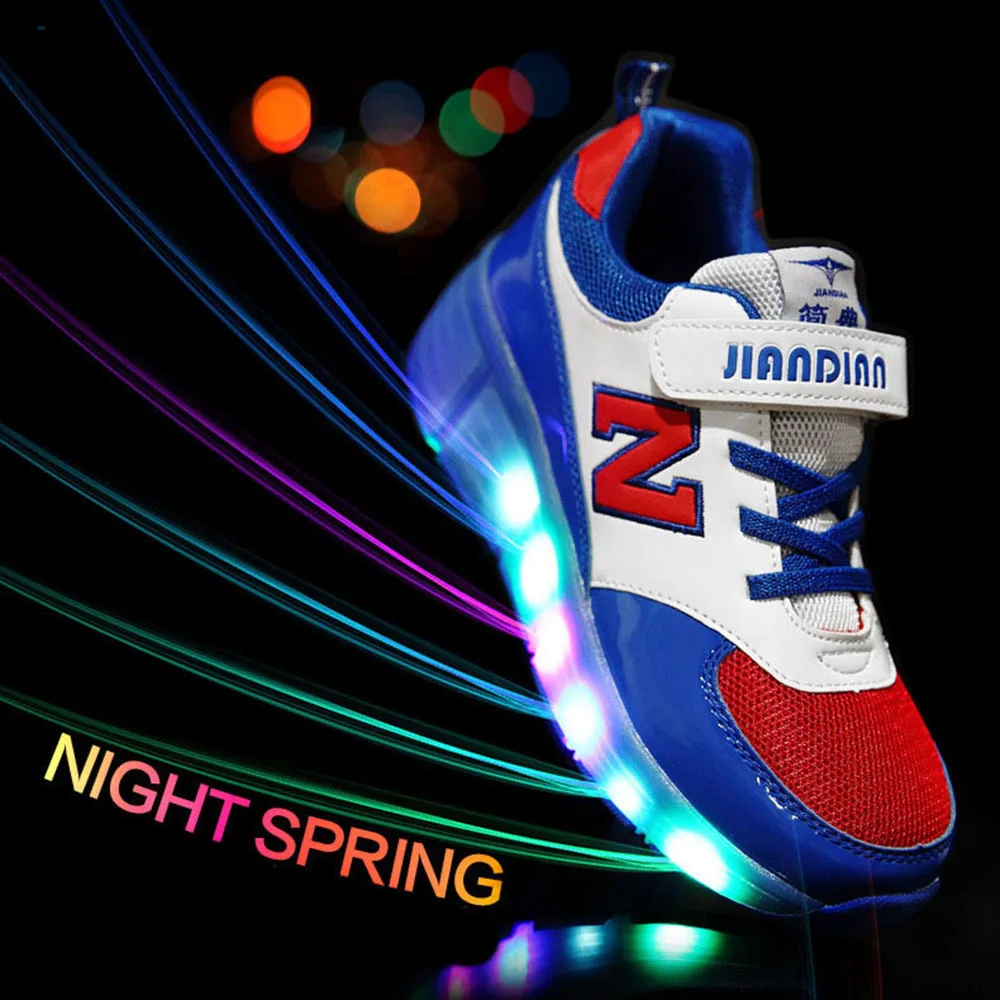 2018 Luminous Sneakers Children Glowing With Led Light Up Shoes Wheels Kids Roller For Boys Girls | Детская одежда и обувь