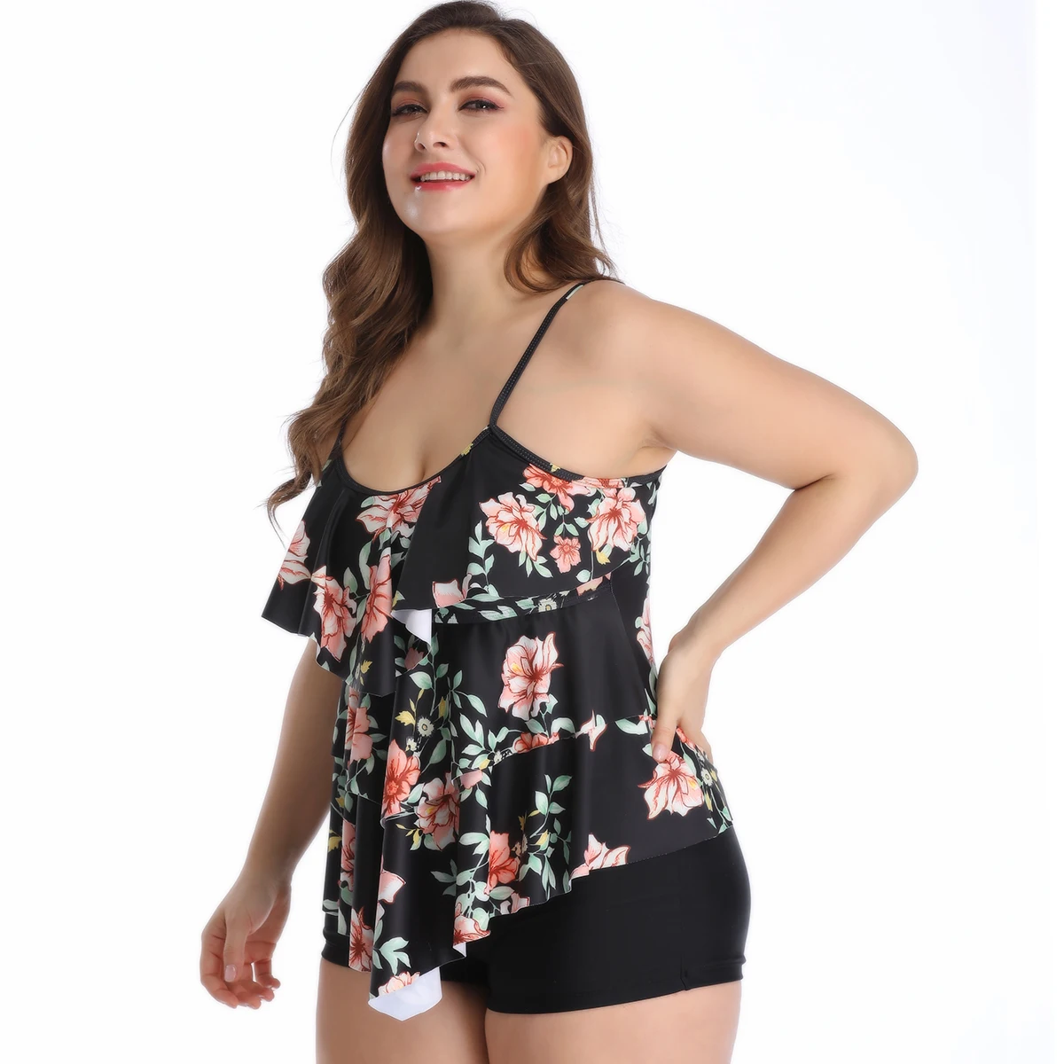 Женский купальник из двух частей с оборками пляжная одежда купальный костюм