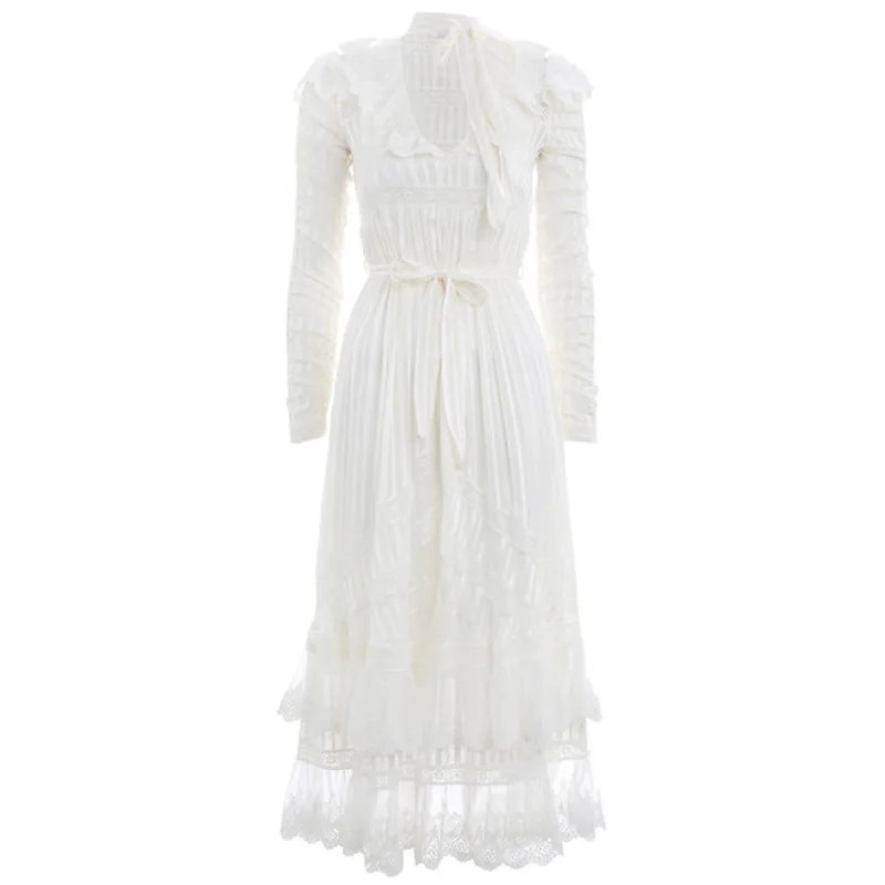 2018 зима Boho Элегантный кружево длинное платье для женщин взлетно посадочной