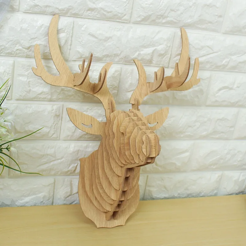 3D деревянная голова лося Настенное подвесное ремесло DIY модель животного для
