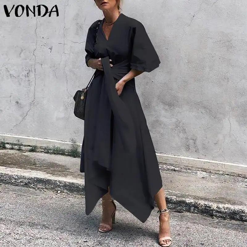 VONDA 2021 летнее платье в винтажном стиле длинное для женщин с коротким рукавом