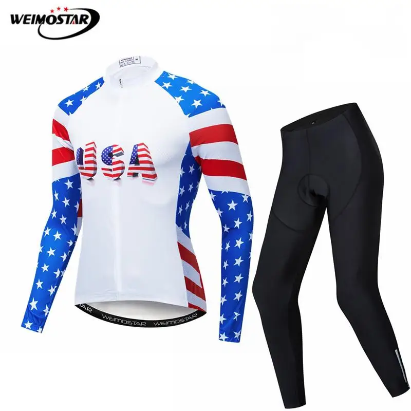 Велосипедный комплект Weimostar 2021 Pro Team USA одежда для велоспорта с длинным рукавом