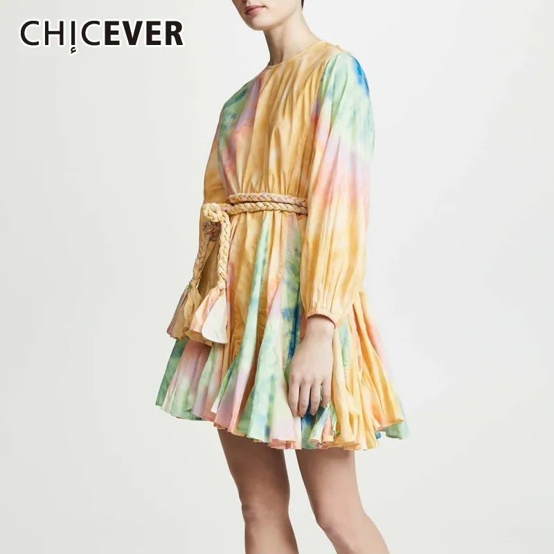 Женское Бандажное платье CHICEVER мини-платье с рукавом-фонариком и высокой талией