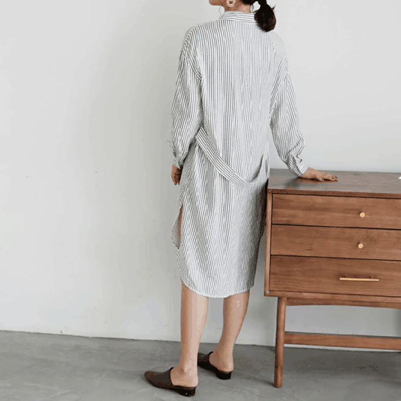 Женская длинная рубашка в полоску Корейская Весенняя с длинным рукавом и