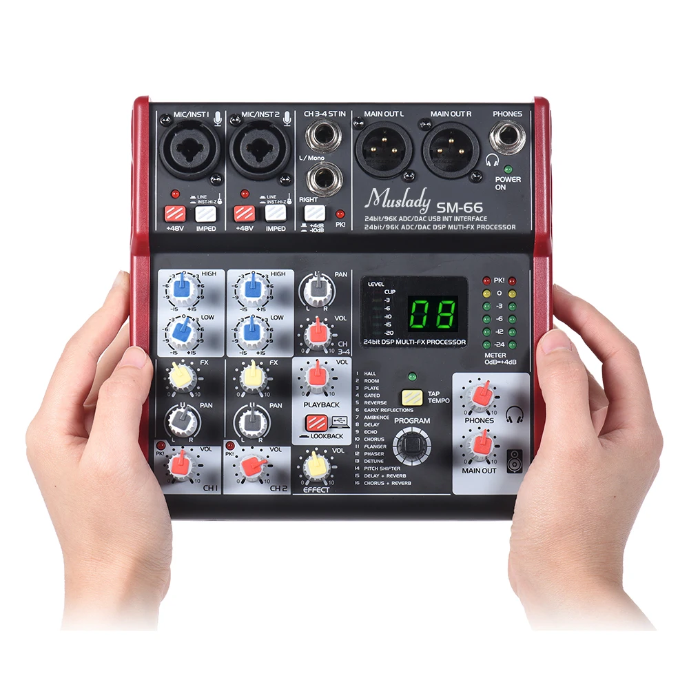 Muslady SM 66 Портативный 4 канальный звуковая карта смешивания консольный микшер
