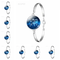 12 zodiac sign bracelet charm glass cabochon chain bangle virgo sagittarius libra scorpio constellation jewelry birthday gift
