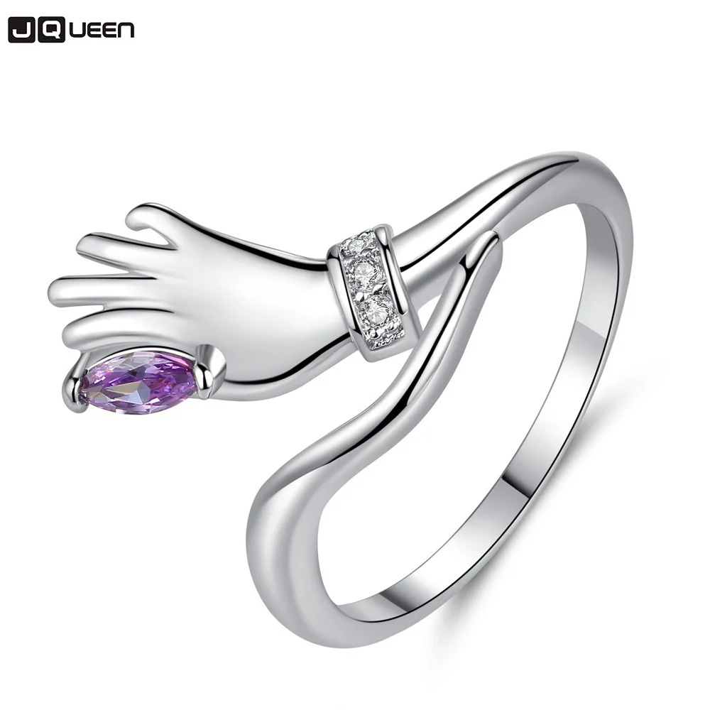 JQUEEN Hyperbole Hand Shaped Rings For Women Micro Paved Cubic Zirconia Silver Color Wedding Female Anel Jewelry | Украшения и