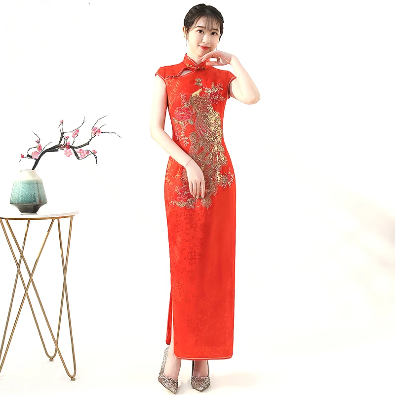 Sheng Coco красные китайские вечерние платья женские длинные феникс вышивка вечернее