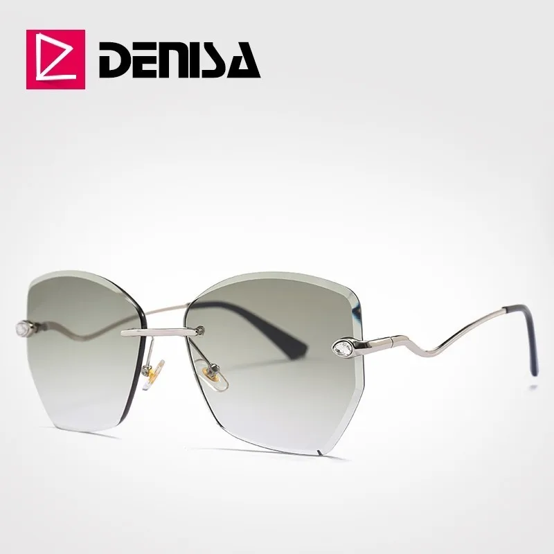 

DENISA Luxury Sunglasses Girls 2019 Rhinestone Rimless Glasses Vintage Polygon Womens Sunglasses Brand Designer UV400 G23059