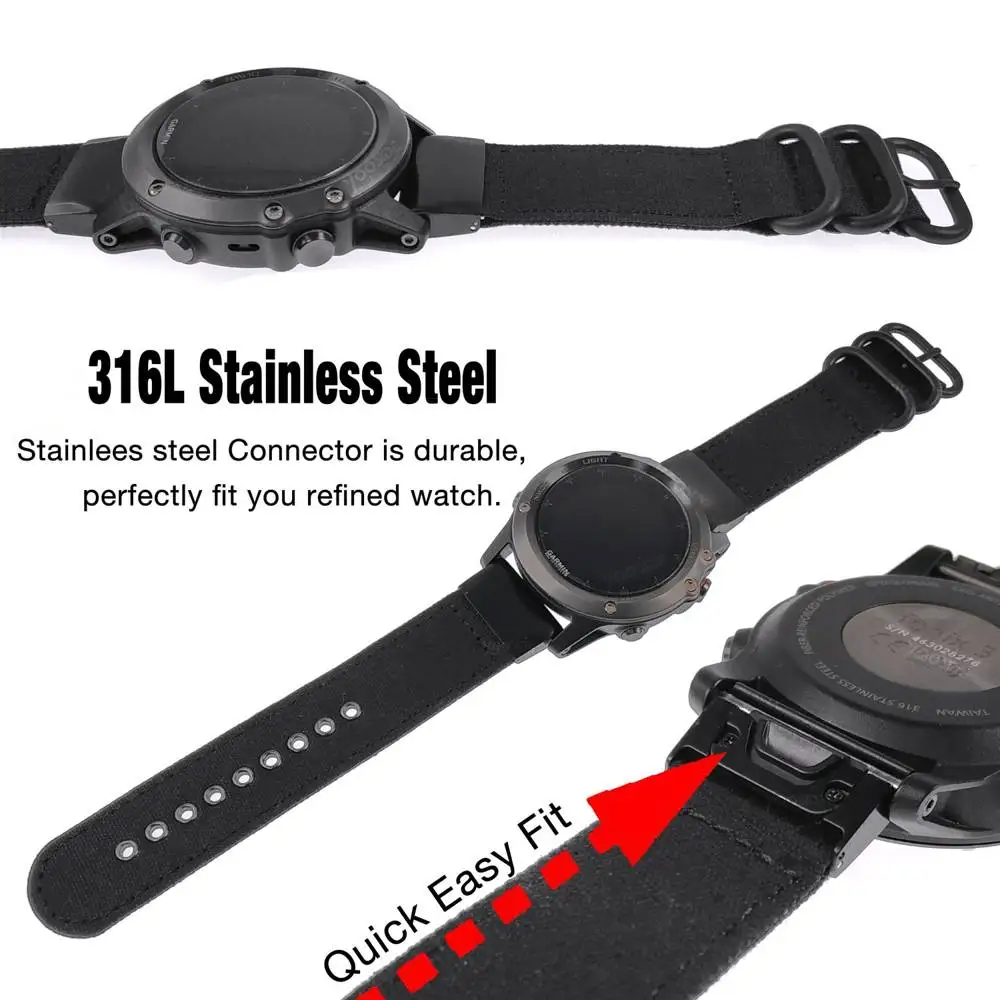 YOOSIDE 26 мм прочный брезентовый Быстросохнущий ремешок для часов Garmin Fenix 5X/Fenix 5X