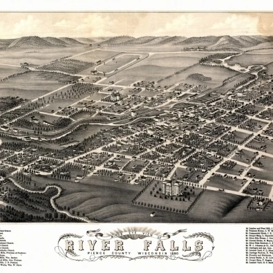 Историческая карта реки Фолс Висконсин 1880 Pierce County Poster Print (36x54)|Таблички и знаки| |