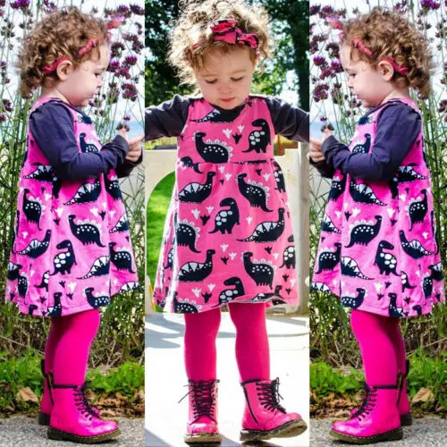 Summer New Cotton Dinosaur Printed Newborn Kids Baby Girl Dress Sleeveless Sundress Headband Casual Clothes | Детская одежда и