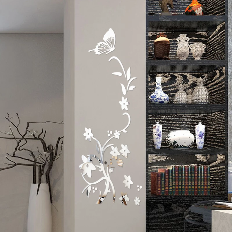 Цветок бабочка искусство зеркало наклейка на стену акриловая Muralfor детская