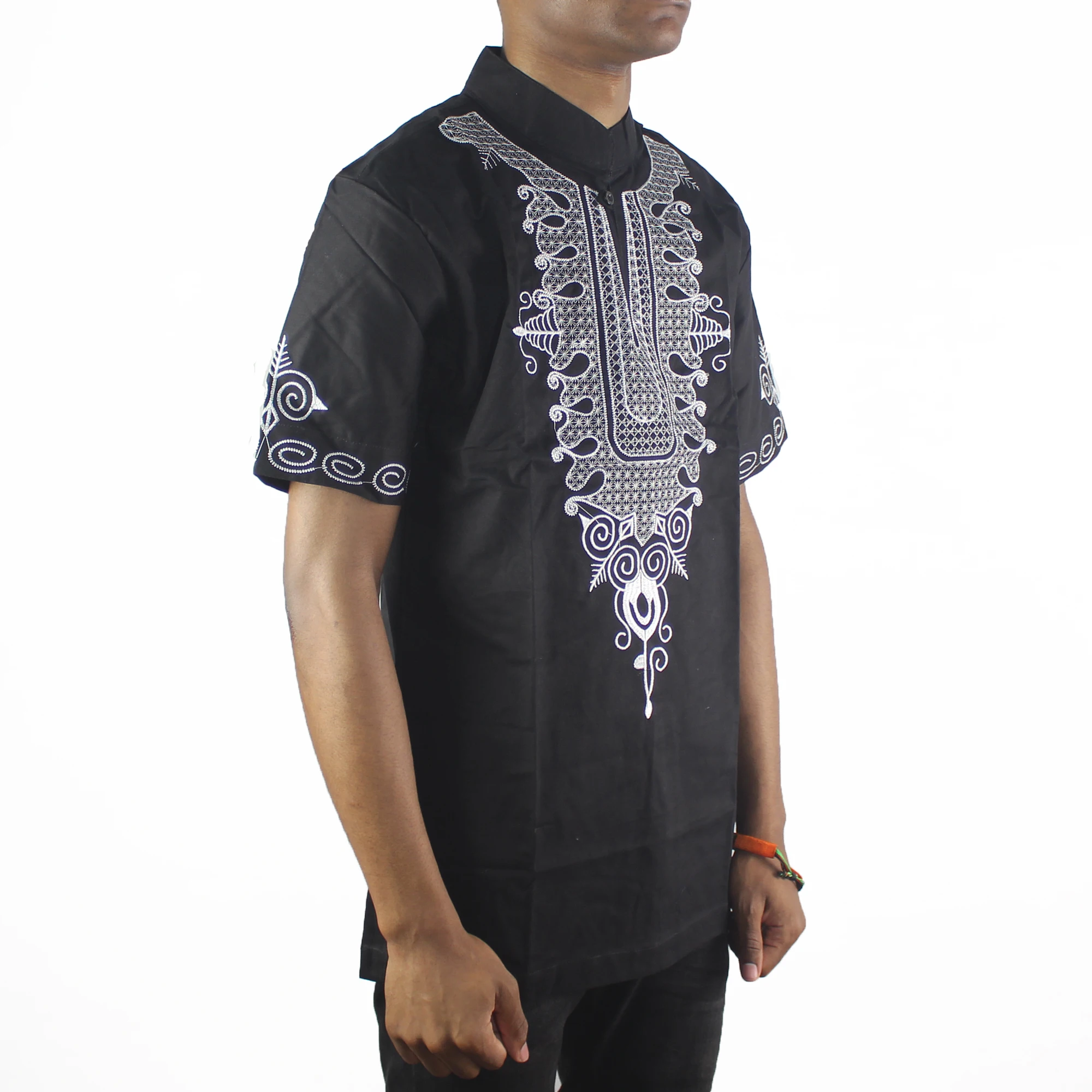 Черный мудрый Лотос вышитые мужские этнические Топы с коротким рукавом мандарин