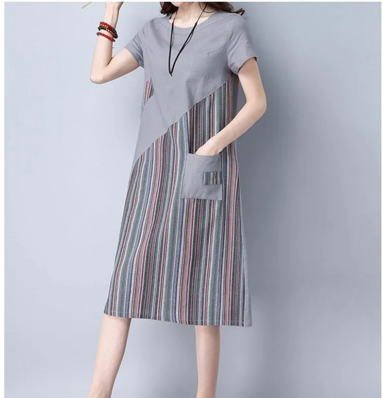 Летнее свободное платье больших размеров для офисных леди повседневное