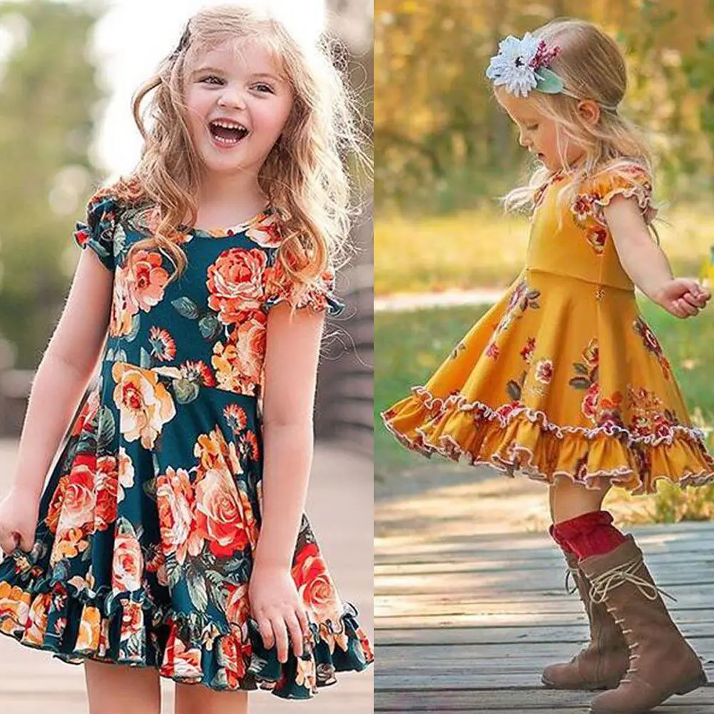 Pudcoco Girl Dress 1Y-6Y Toddler Baby Girls Floral Dresses Kids Summer Party Sundress | Детская одежда и обувь
