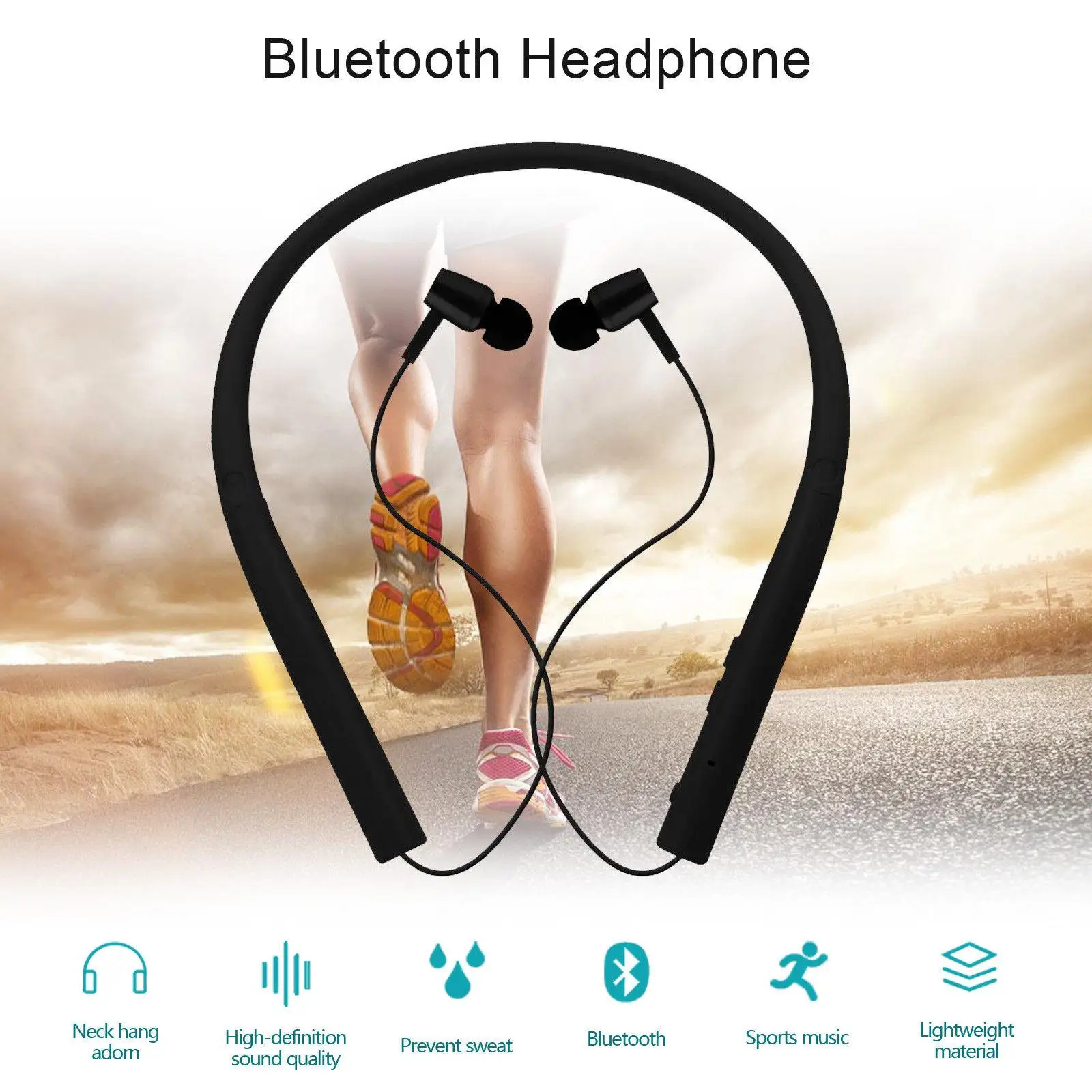 Bluetooth наушники беспроводные стерео с защитой от пота и микрофоном для бега