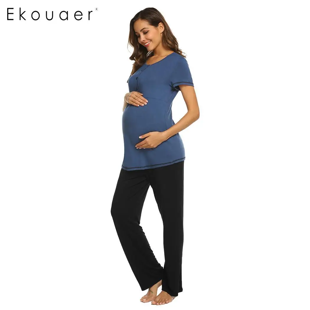 Ekouaer Домашняя одежда Женский пижамный комплект с круглым вырезом и коротким