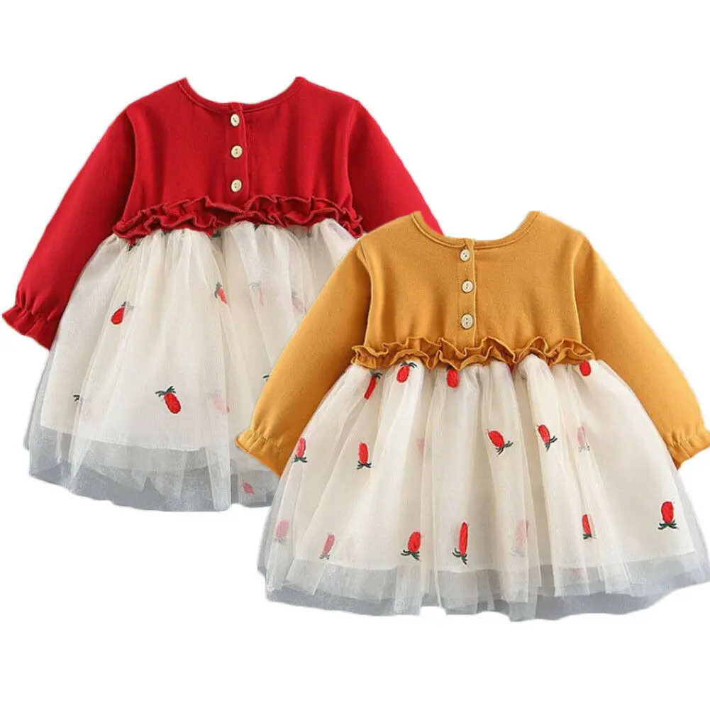 Princess Toddler Kids Baby Girl Long Sleeve Patchwork Pineapple Print Tutu Holiday Party Dress Clothes 6M-4Y | Детская одежда и