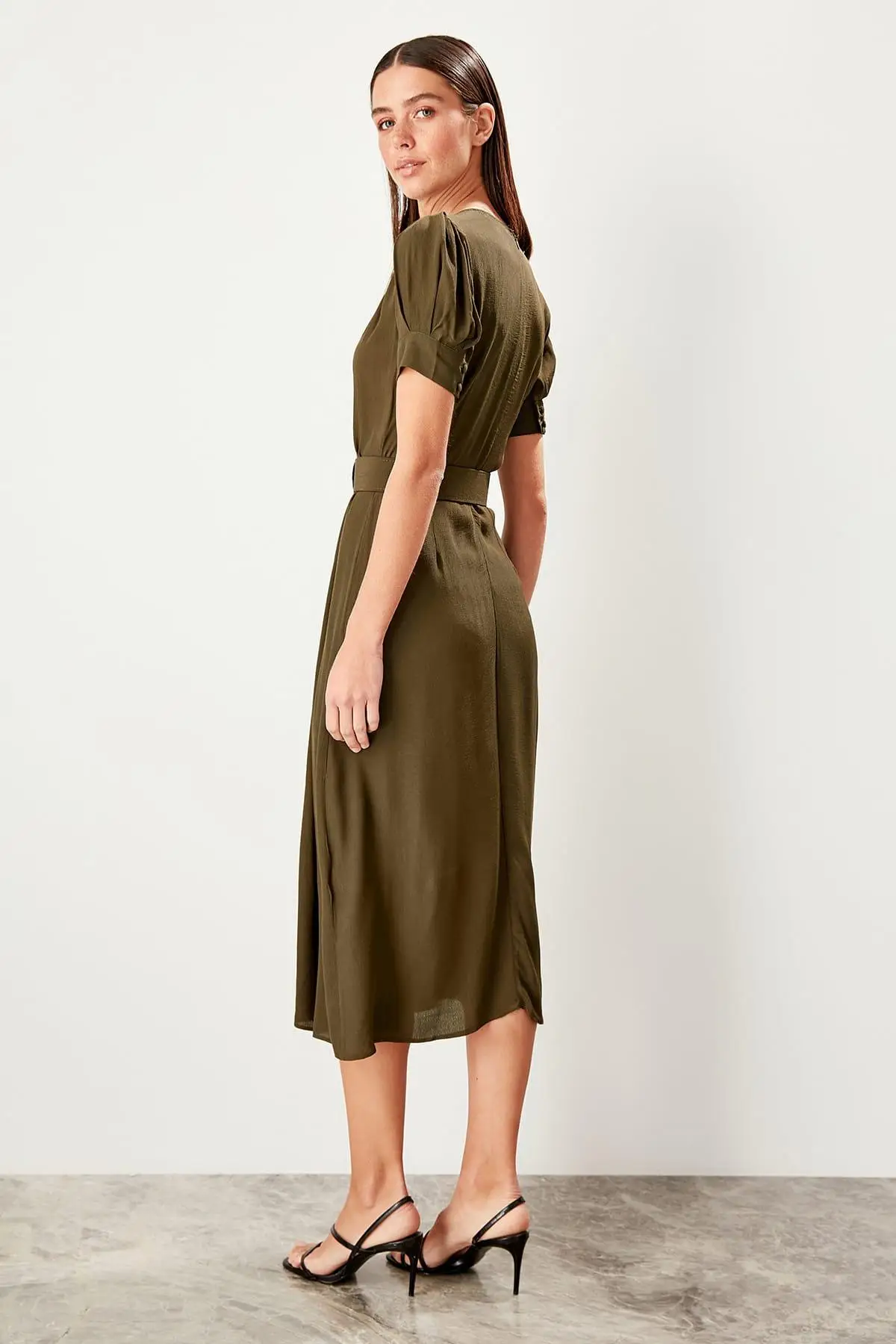 Trendyol платье с зеленым воротником TWOSS19BB0272|Женские платья| |