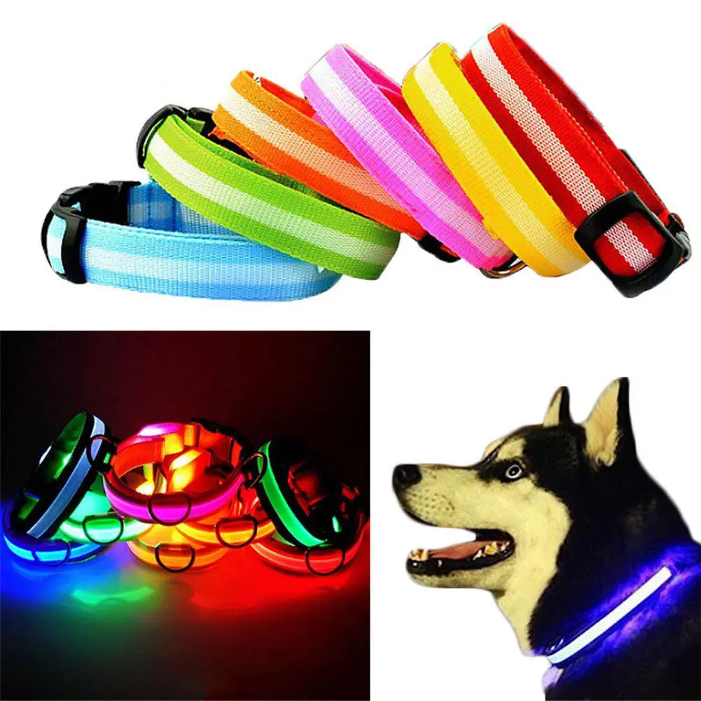 Dog Pet LED Collar Flashing Luminous Adjustable Safety Light Nylon 4 Modes Harnesses Night Outdoor Walk a Leads | Дом и сад