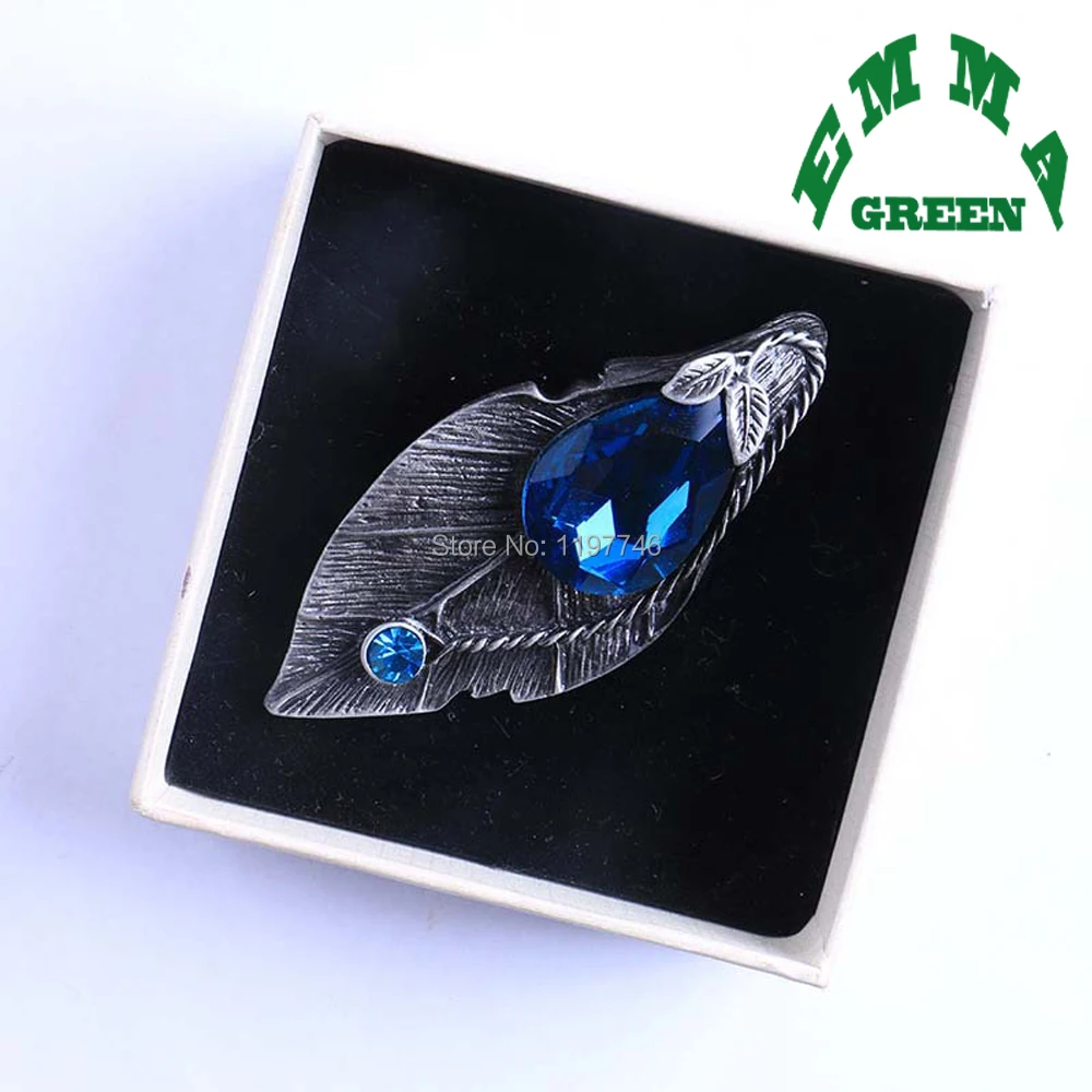 Romantic Retro Metal Leaf Shape Blue Crystal Brooch Pin Vintage Natural Jewelry Corsage Accessories For Women Fit Wedding Party | Украшения