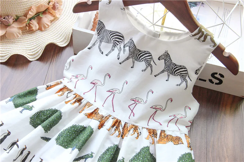 Toddler Girl Summer Dress Cotton Kids Casual Wholesale Lots Bulk Clothes Little Safari Cartoon Animal Print Party | Детская одежда и