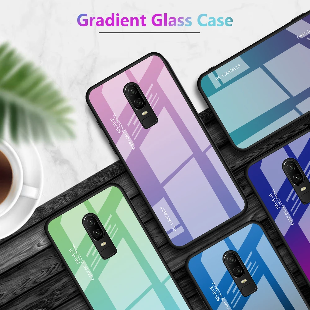Роскошный гибридный градиентный чехол-накладка из закаленного стекла One plus 6 T