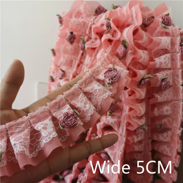 

5CM Wide 3D Flowers Cotton Embroidered Lace Ribbon Edge Trim Collar Neckline Dress Applique Decorated DIY Crafts Curtain Sewing