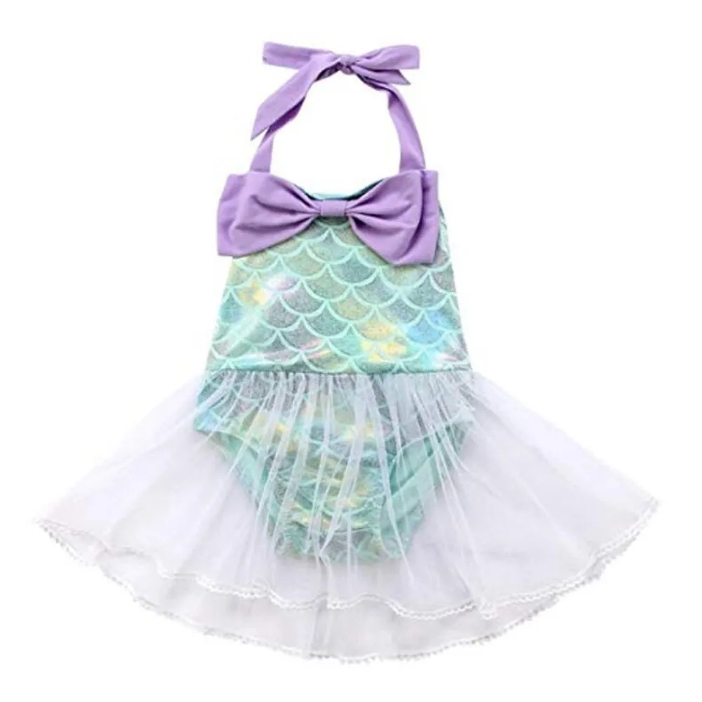 1 Pcs Beauty Toddler Baby Girls Mermaid Halter Romper Sunsuit With Tulle Skirt Bow Mesh Print Cute fashion Jumpsuit 3-18m | Детская