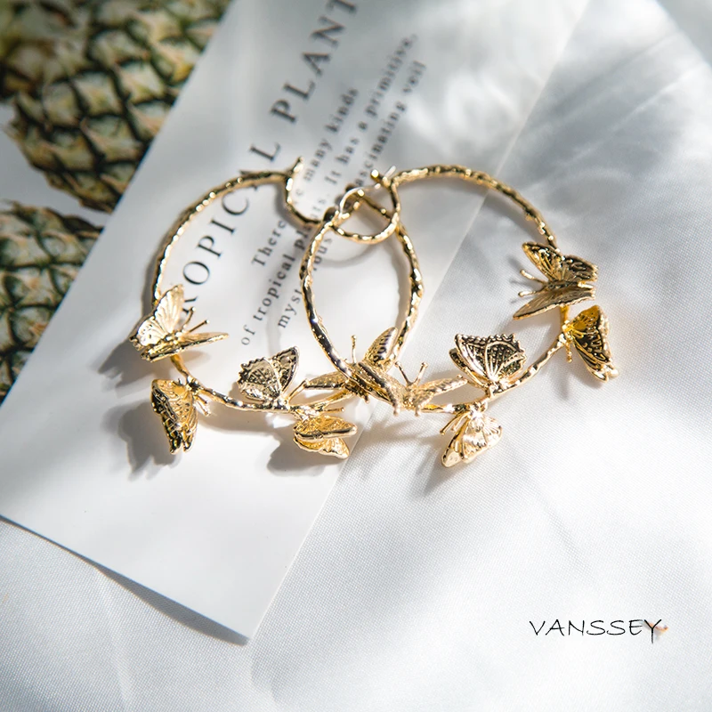 Женские винтажные серьги обручи vansley из латуни с объемной бабочкой и веткой