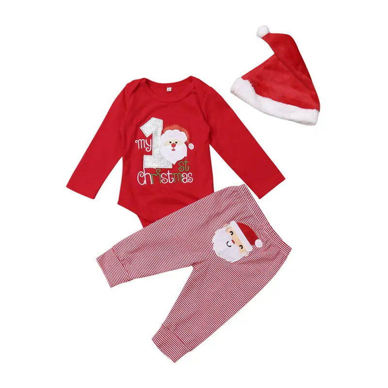 2018 комплект одежды для маленьких девочек с надписью My First Christmas Santa Claus хлопковое